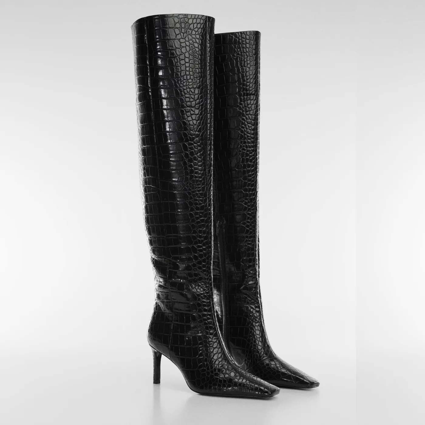 Black Croc-Effect Based Stiletto Boots – Bild 2