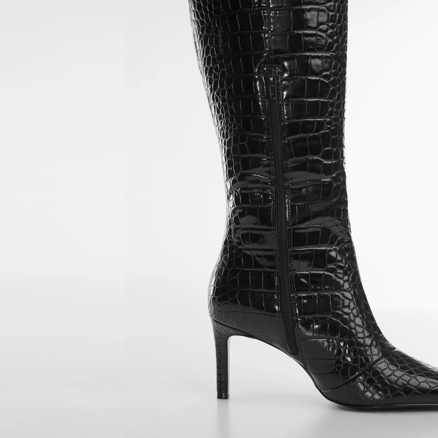 Black Croc-Effect Based Stiletto Boots – Bild 5