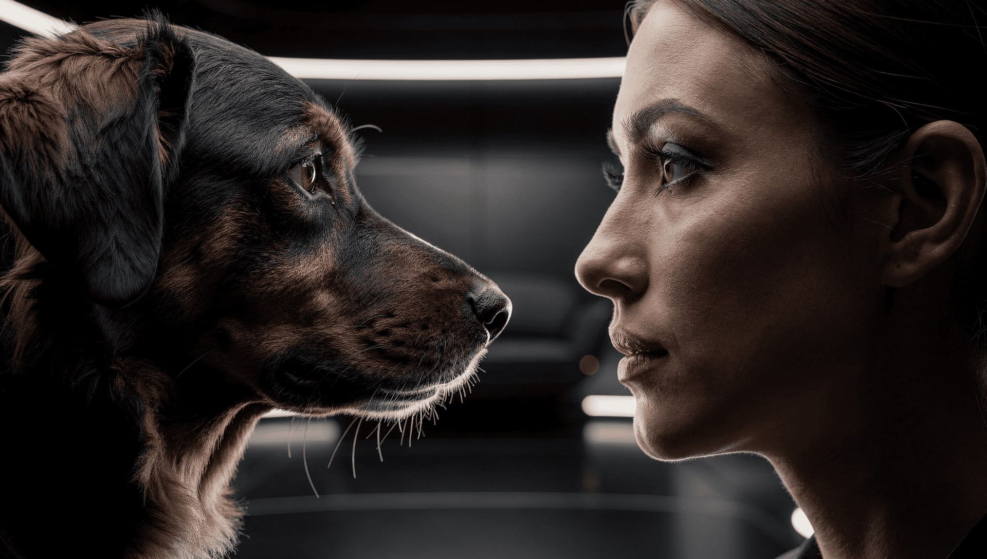 dog and human eye contact close up