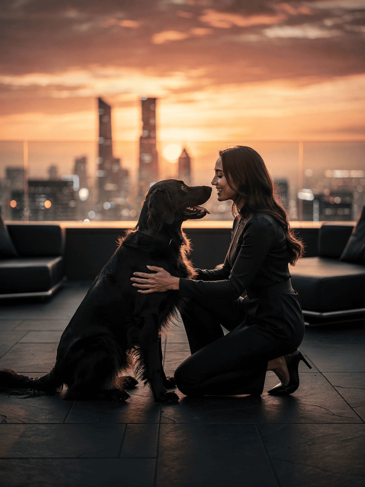 happy dog and owner together outdoors