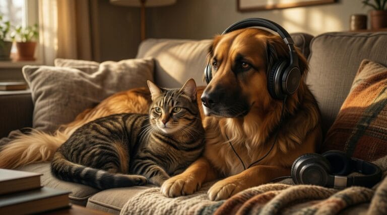 cat and dog relaxing