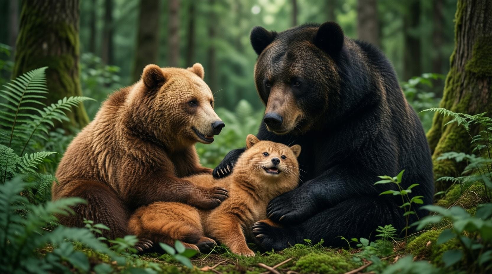 friendly animals playing together without aggression, soft natural light