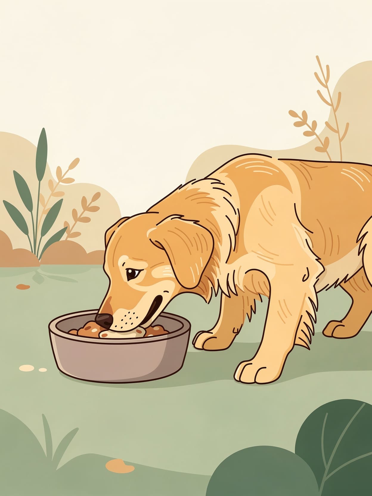 golden retriever eating from a bowl outdoors